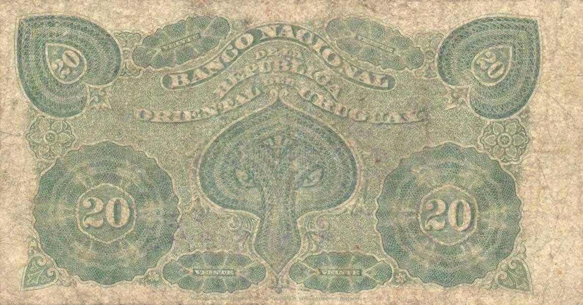 Back of Uruguay pA88c: 20 Centesimos from 1887