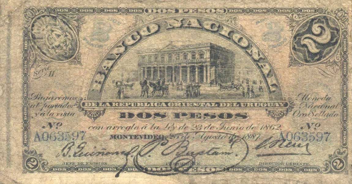 Front of Uruguay pA91a: 2 Pesos from 1887