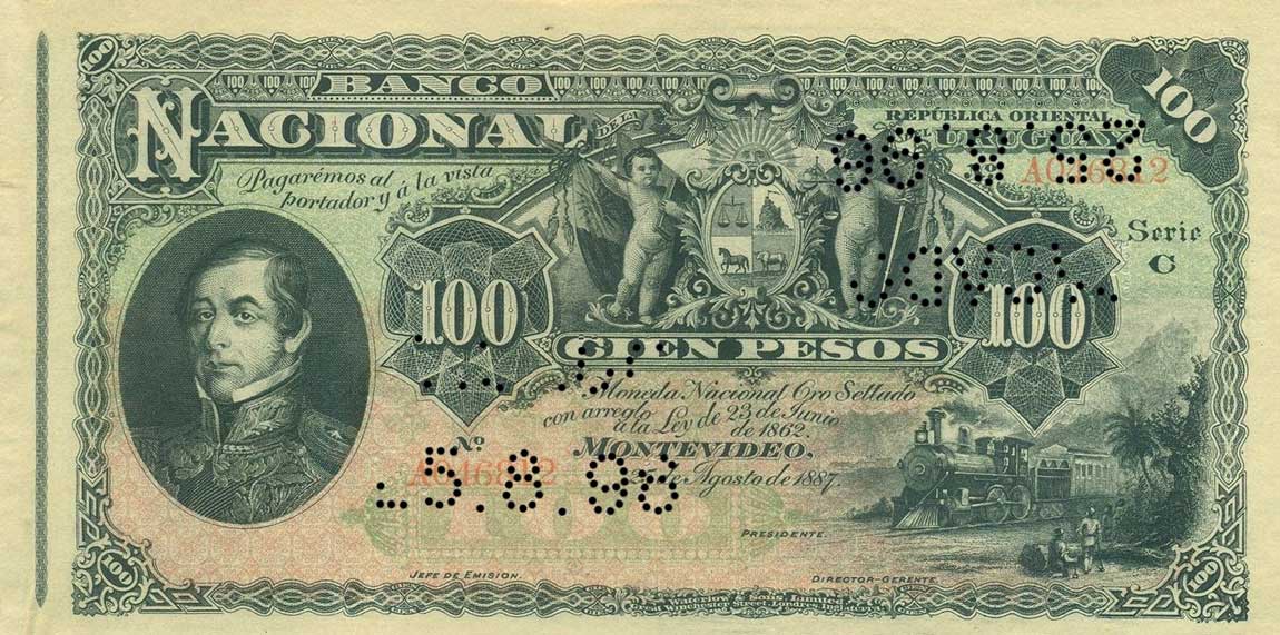 Front of Uruguay pA96a: 100 Pesos from 1887