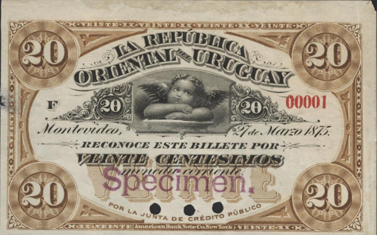 Front of Uruguay pA99s: 20 Centesimos from 1875