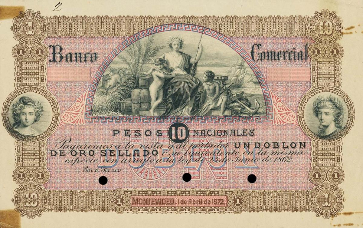 Front of Uruguay pS126p: 10 Pesos from 1872