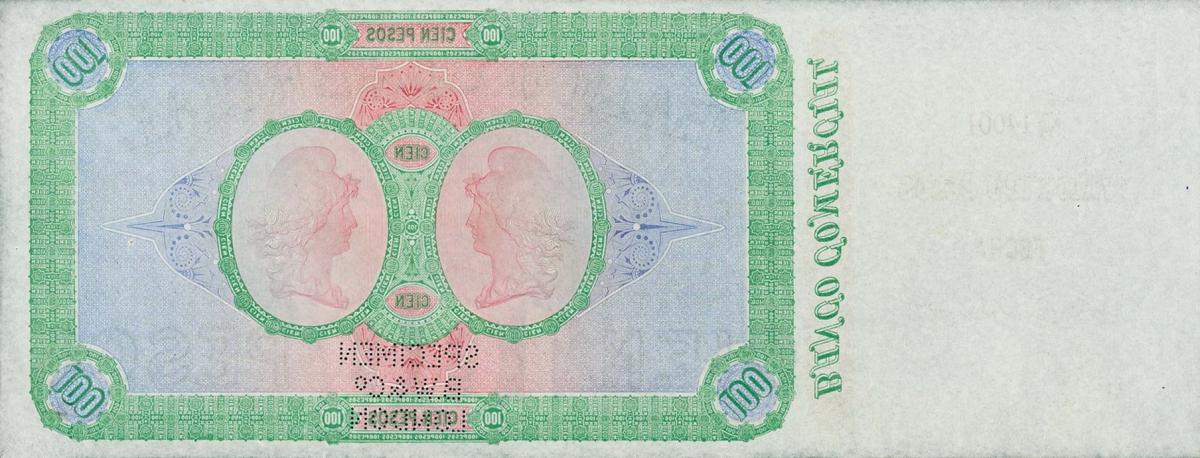 Back of Uruguay pS128s: 100 Pesos from 1872
