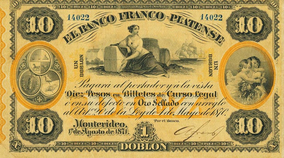 Front of Uruguay pS172a: 10 Pesos from 1871