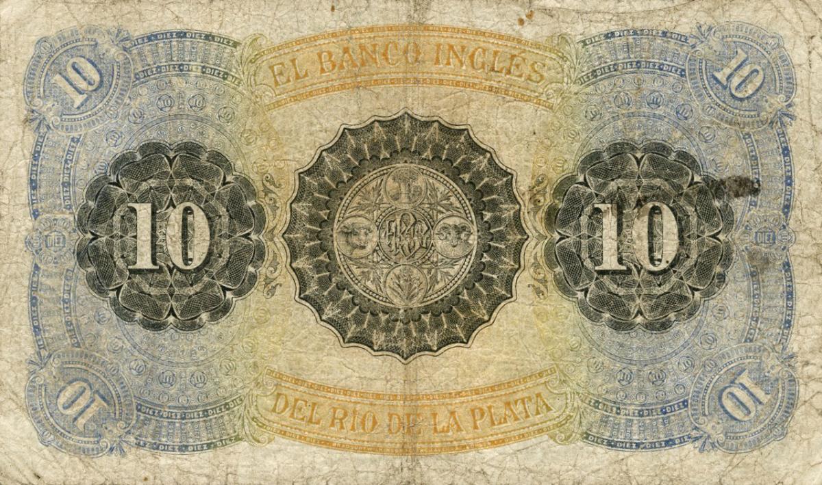 Back of Uruguay pS191a: 10 Pesos from 1885