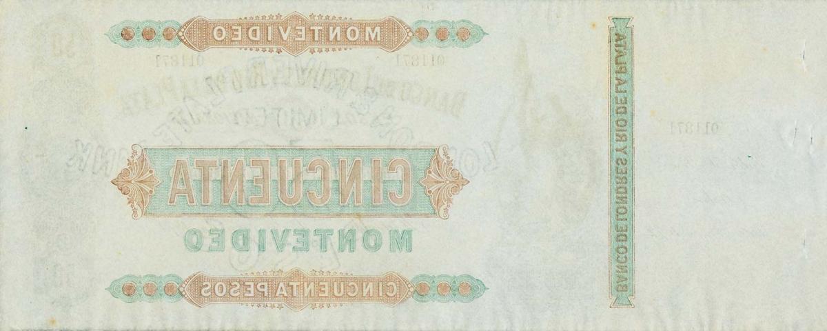 Back of Uruguay pS238r: 50 Pesos from 1872