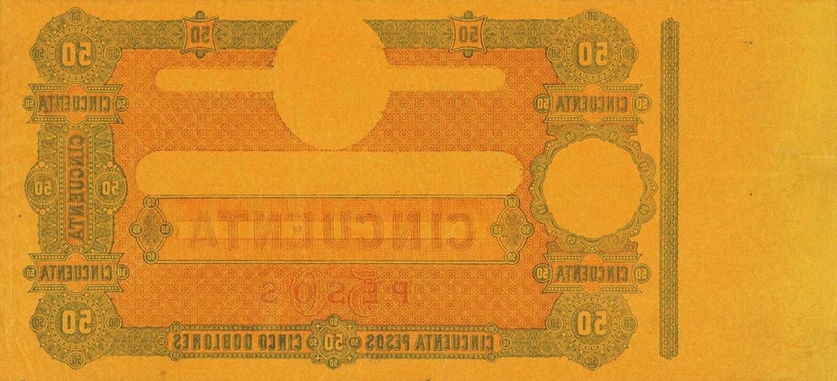 Back of Uruguay pS278: 50 Pesos from 1865