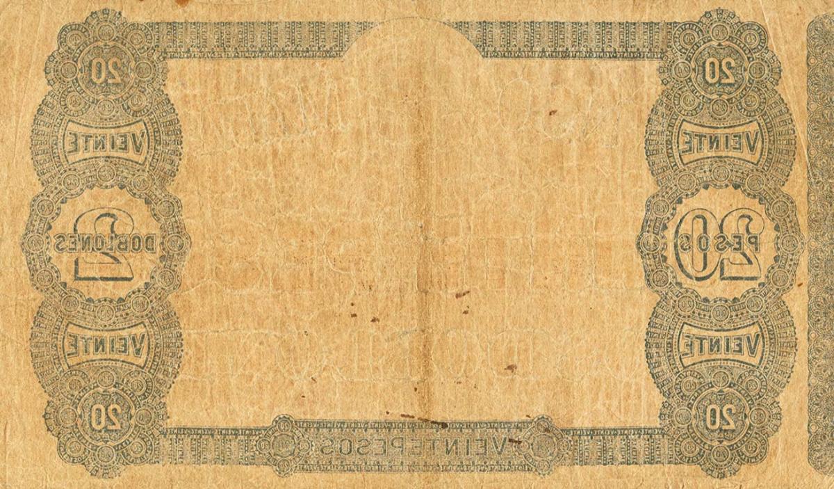 Back of Uruguay pS292a: 20 Pesos from 1871