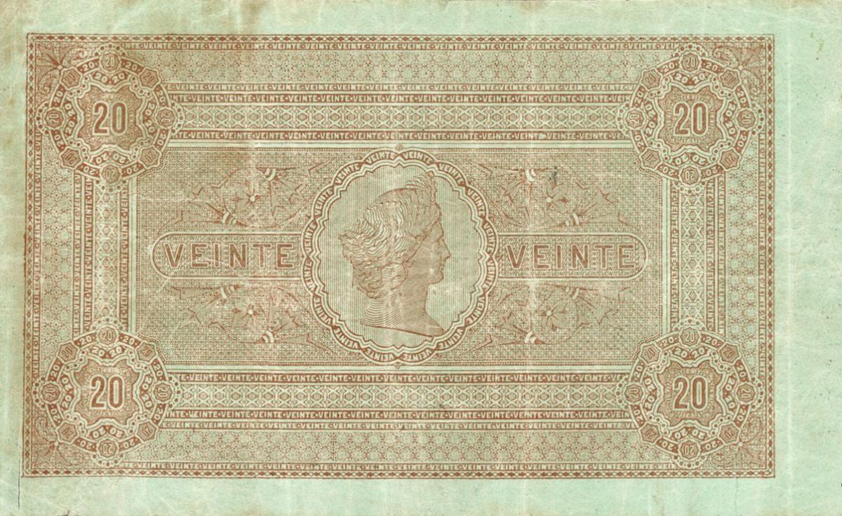 Back of Uruguay pS301: 20 Centesimos from 1875