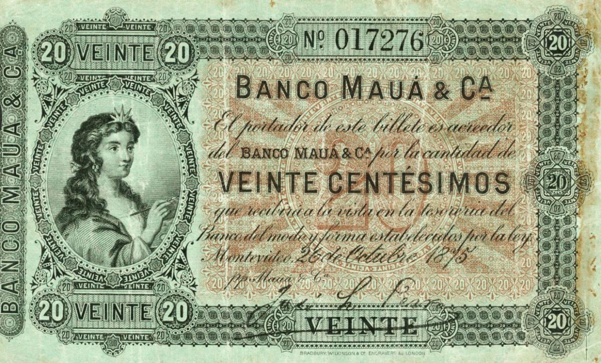 Front of Uruguay pS301: 20 Centesimos from 1875
