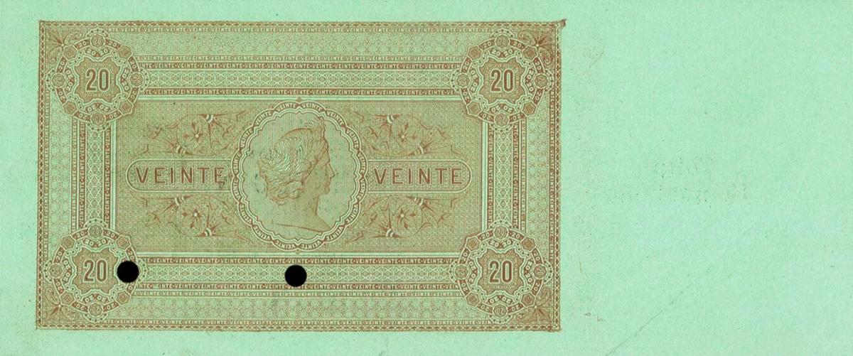 Back of Uruguay pS311r: 20 Centesimos from 1876