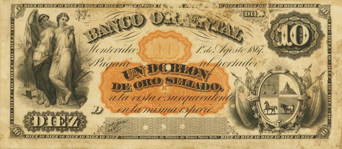 Front of Uruguay pS385p: 10 Pesos from 1867