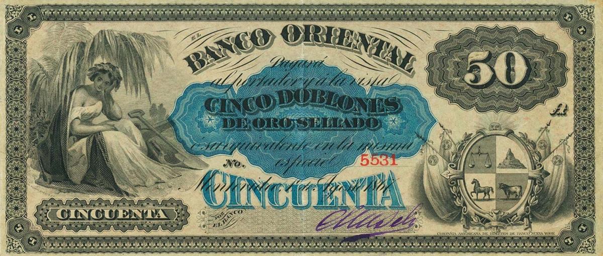 Front of Uruguay pS387a: 50 Pesos from 1867