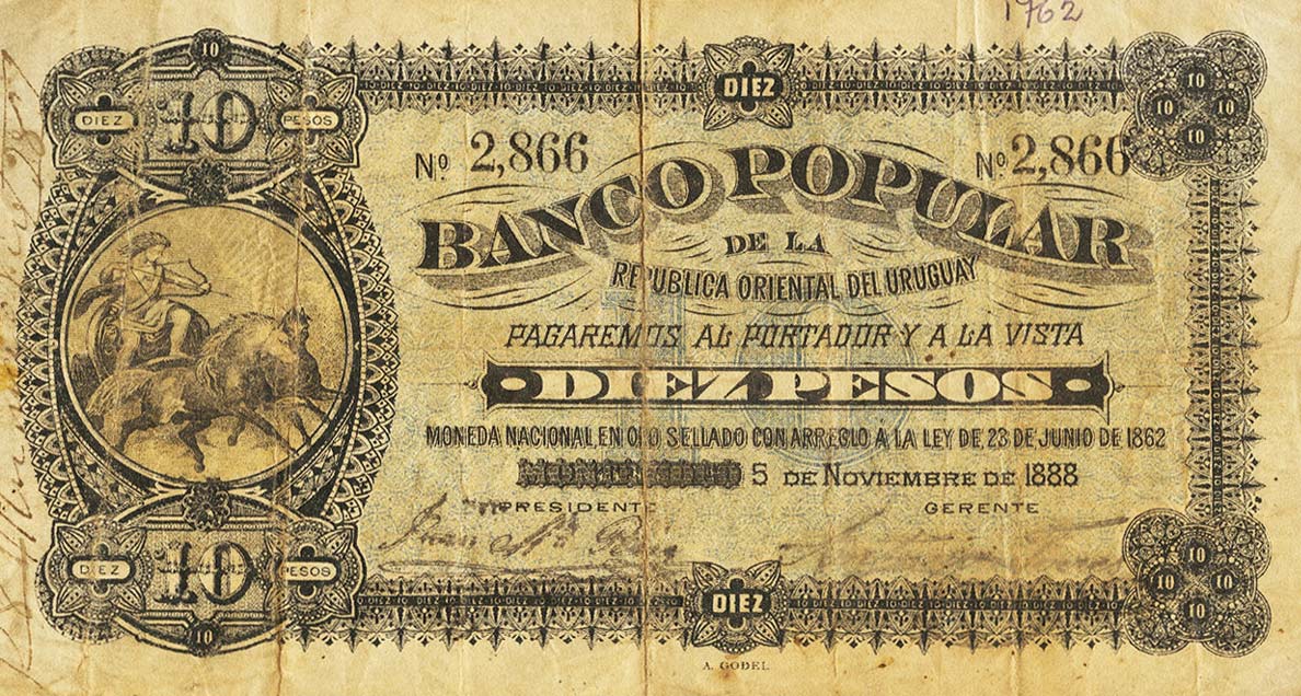 Front of Uruguay pS395a: 10 Pesos from 1888