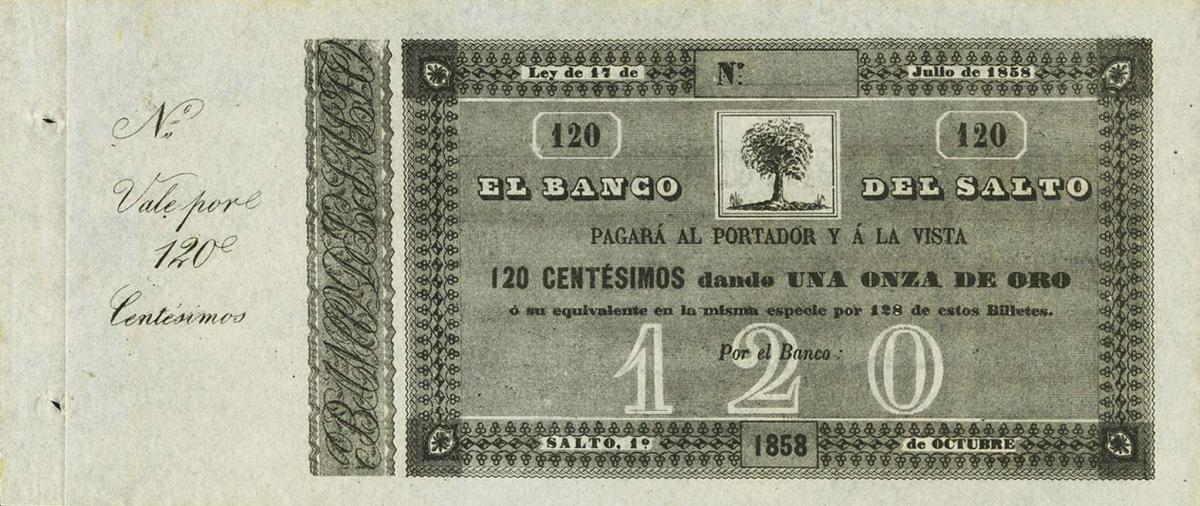 Front of Uruguay pS401r: 120 Centesimos from 1858