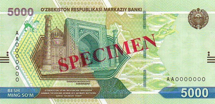 Front of Uzbekistan p88s: 5000 Sum from 2021