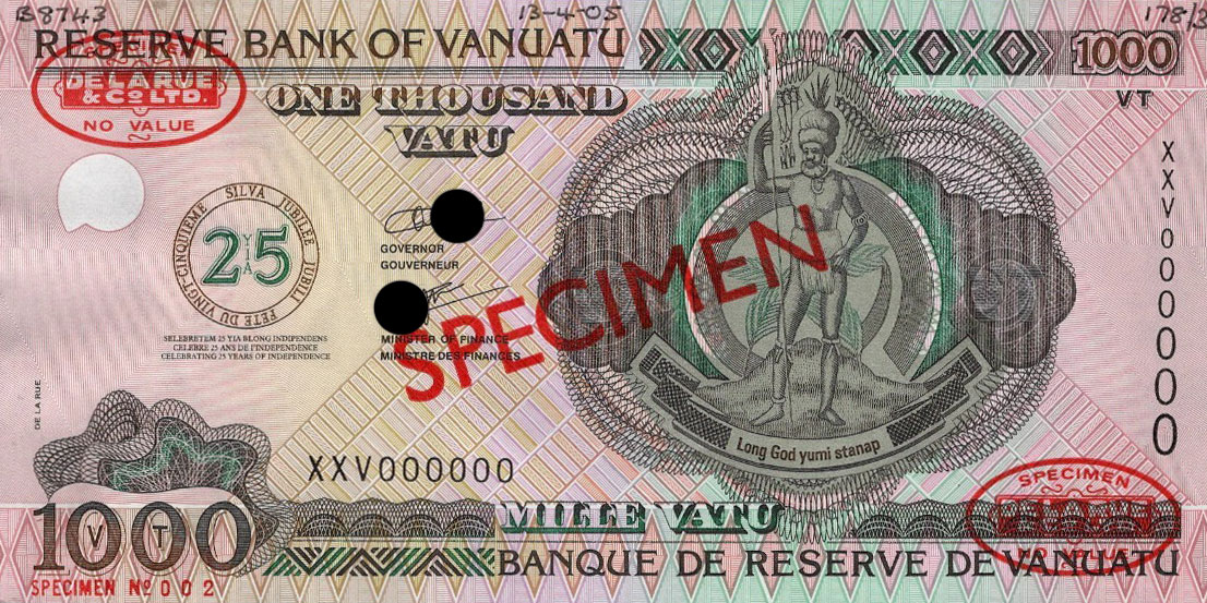 Front of Vanuatu p11s: 1000 Vatu from 2006