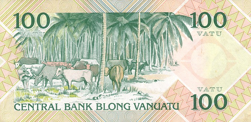 Back of Vanuatu p1a: 100 Vatu from 1982