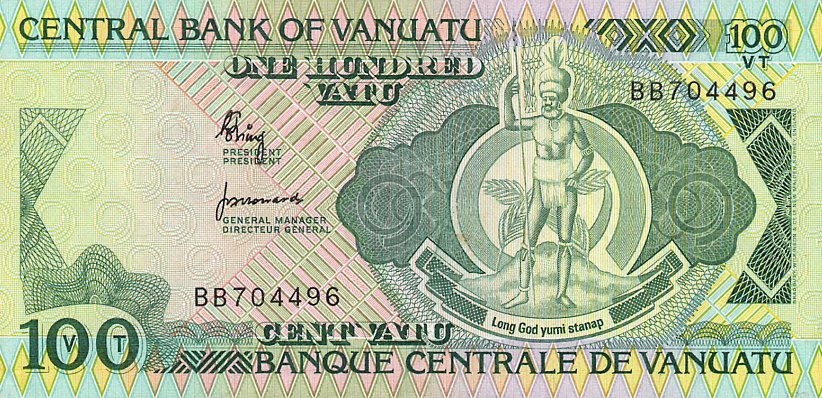 Front of Vanuatu p1a: 100 Vatu from 1982