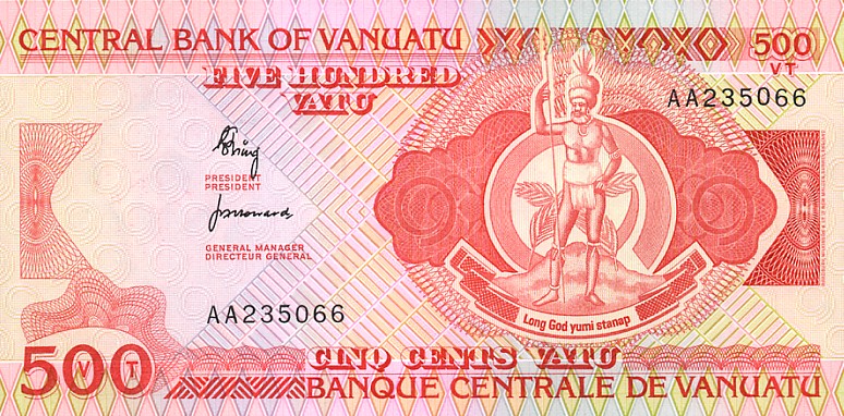 Front of Vanuatu p2a: 500 Vatu from 1982