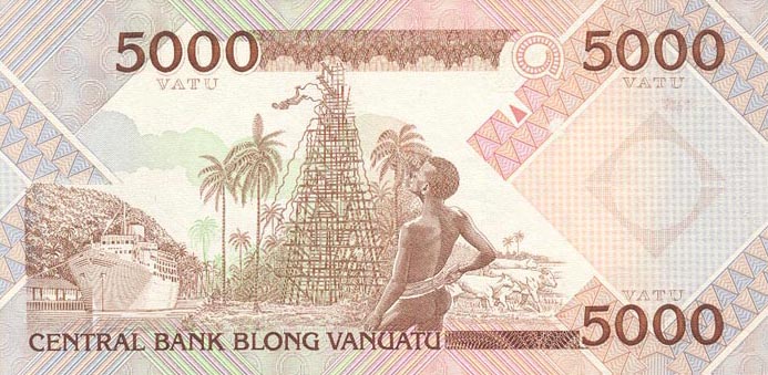 Back of Vanuatu p4a: 5000 Vatu from 1989