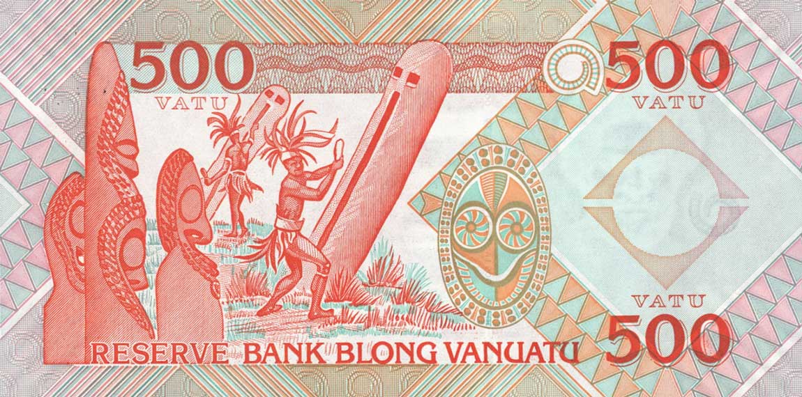 Back of Vanuatu p5b: 500 Vatu from 1993