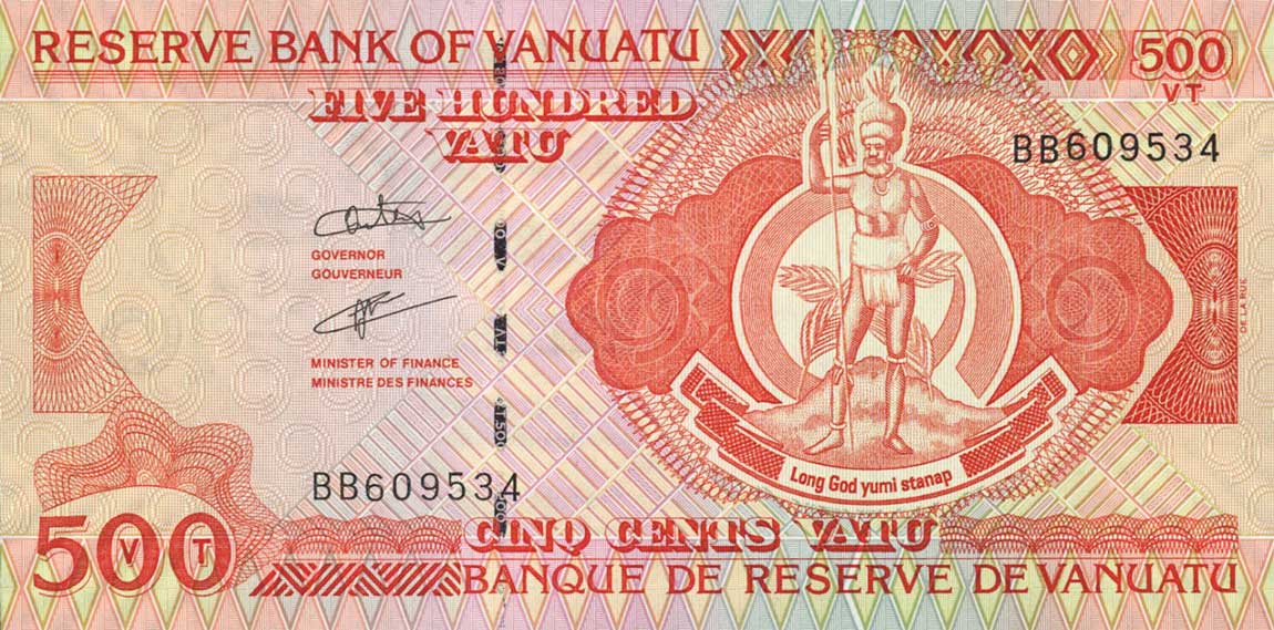 Front of Vanuatu p5b: 500 Vatu from 1993