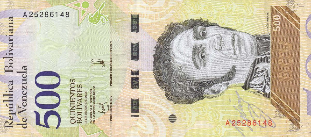 Front of Venezuela p108a: 500 Bolivar from 2018