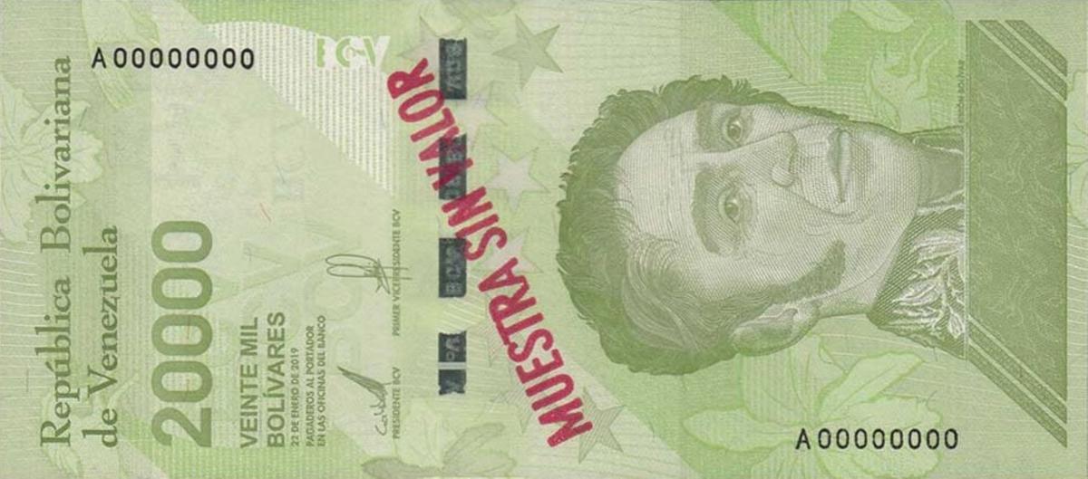 Front of Venezuela p110s: 20000 Bolivar from 2019