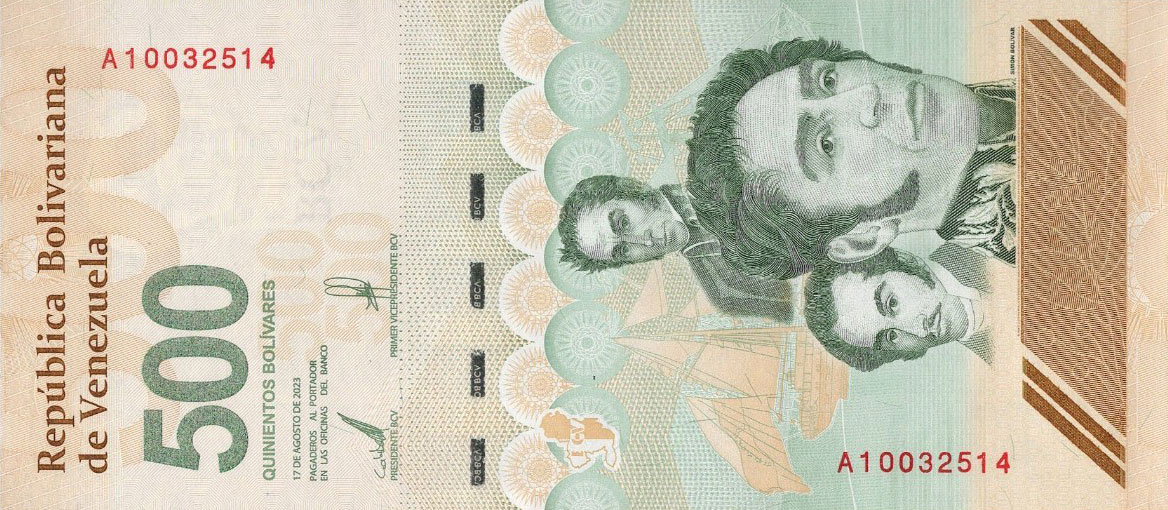 Front of Venezuela p121: 500 Bolivar from 2023