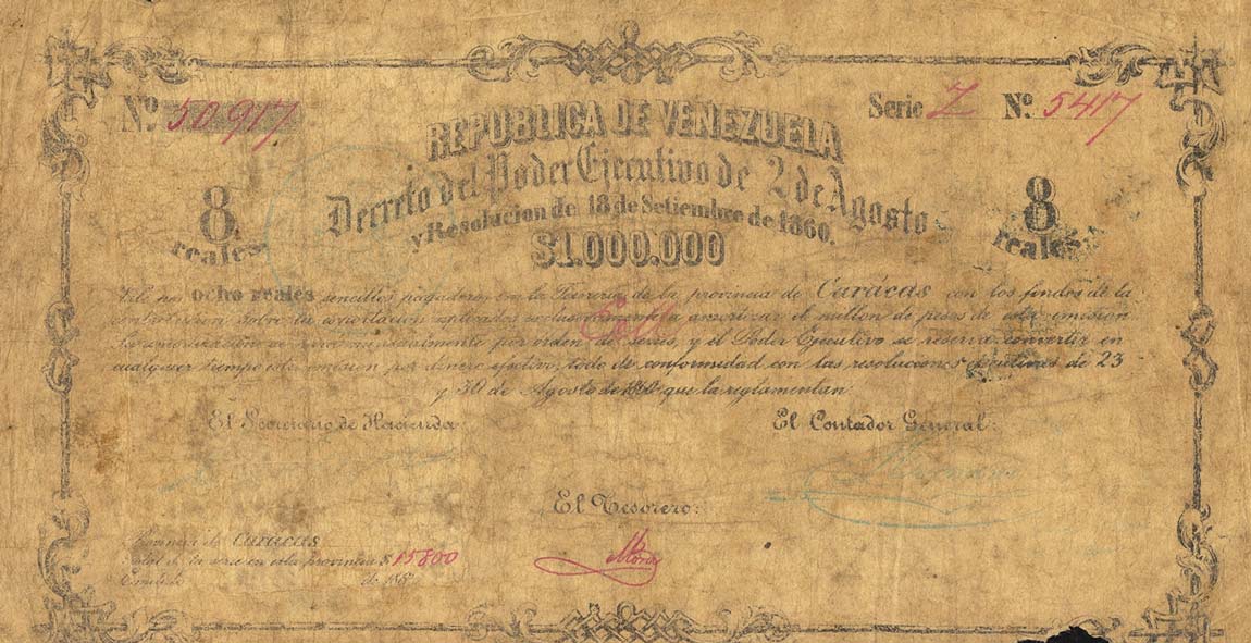 Front of Venezuela p24: 8 Reais from 1860