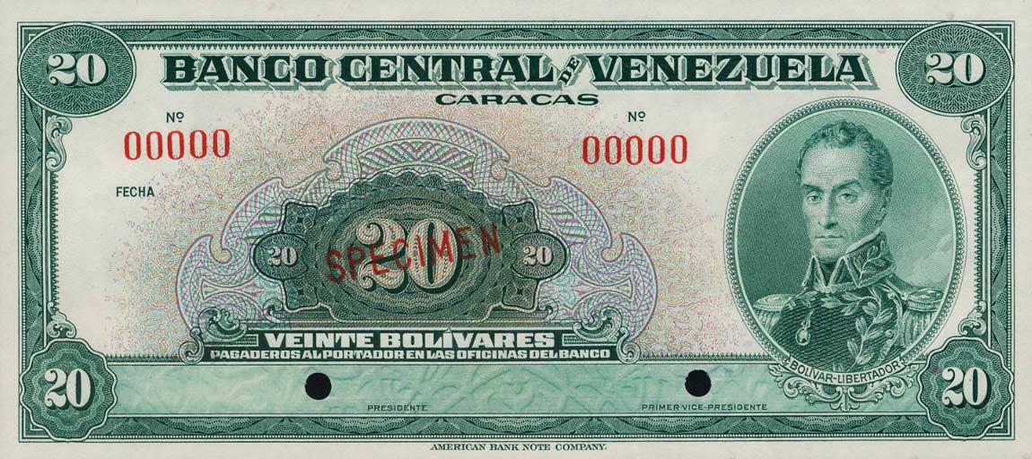 Front of Venezuela p32s: 20 Bolivares from 1941