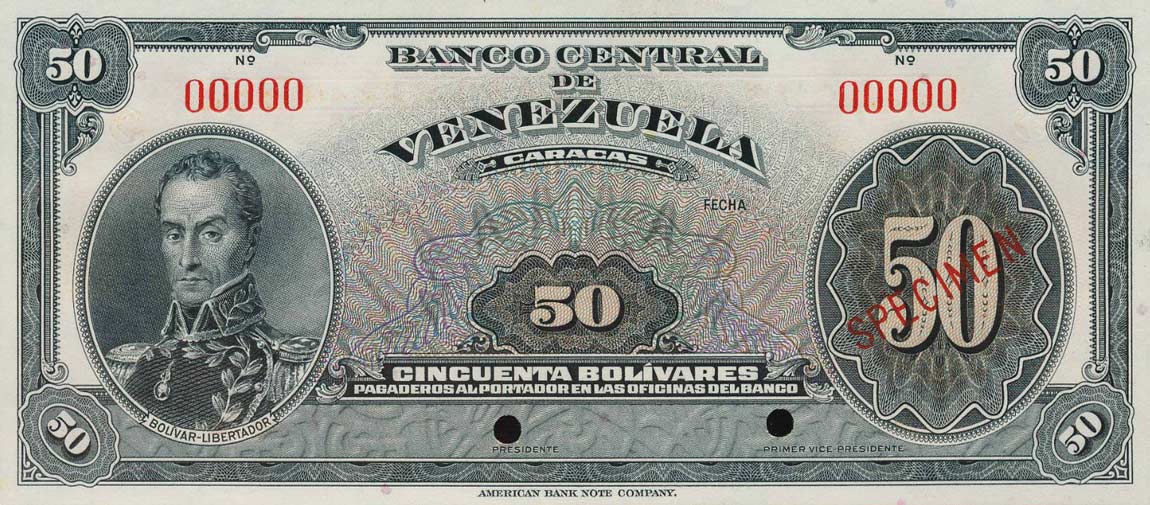 Front of Venezuela p33s: 50 Bolivares from 1940