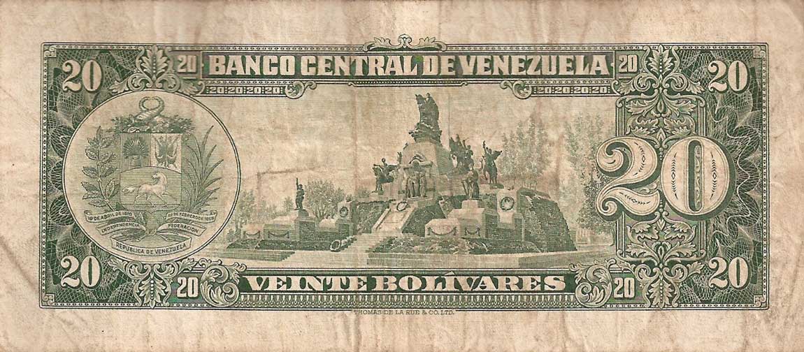 Back of Venezuela p43c: 20 Bolivares from 1963