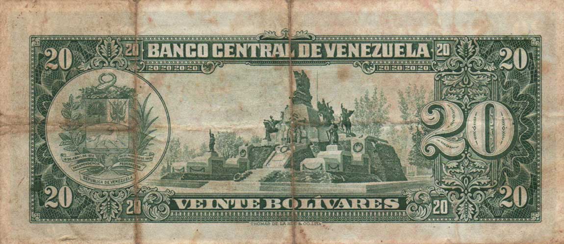 Back of Venezuela p43d: 20 Bolivares from 1964
