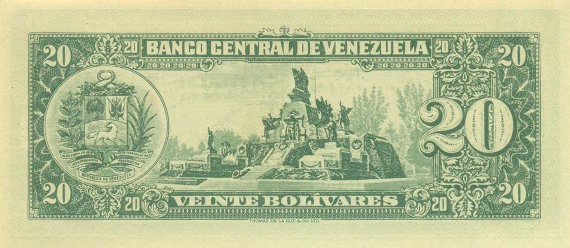 Back of Venezuela p43e: 20 Bolivares from 1966