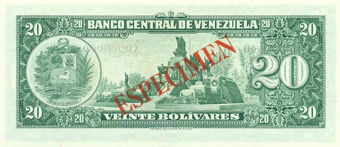 Back of Venezuela p43s1: 20 Bolivares from 1960
