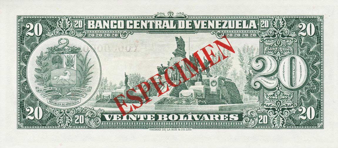 Back of Venezuela p43s2: 20 Bolivares from 1960