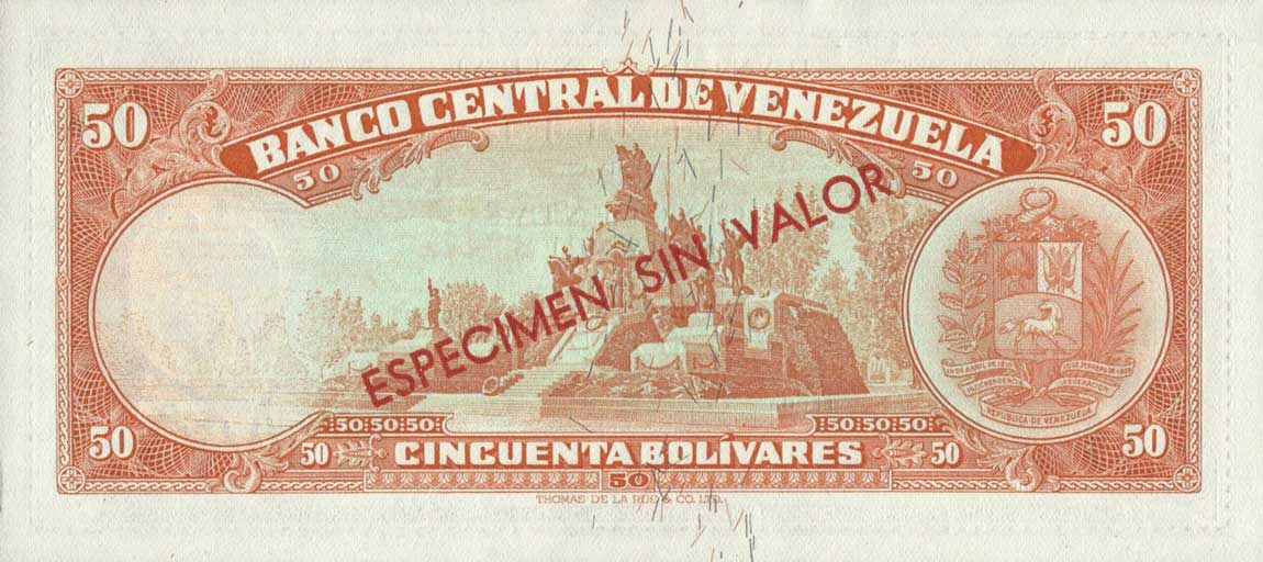 Back of Venezuela p44s: 50 Bolivares from 1961