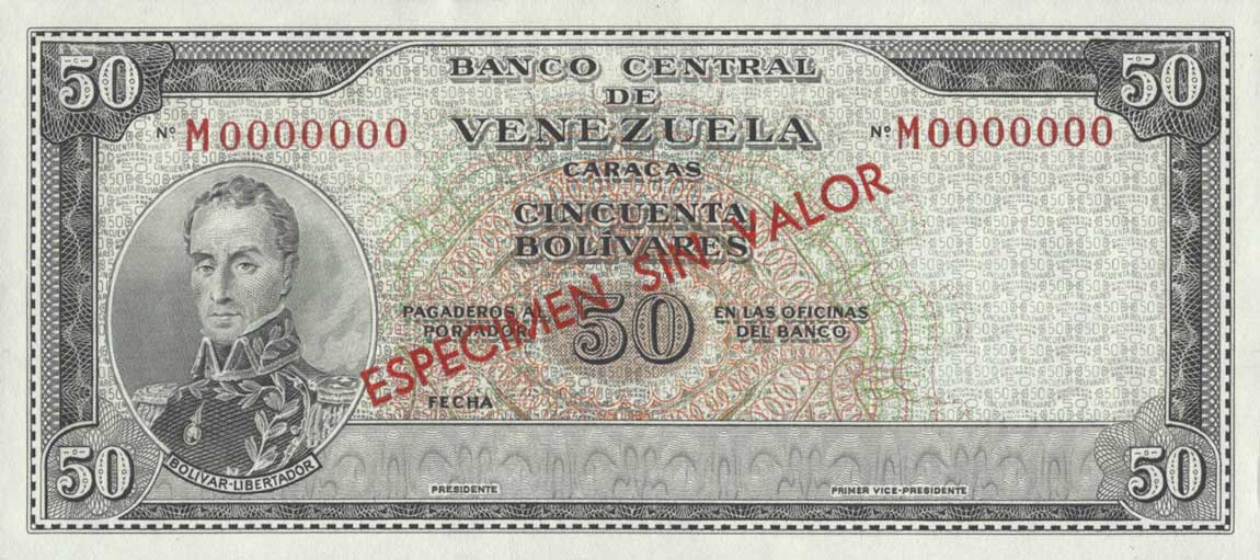 Front of Venezuela p44s: 50 Bolivares from 1961