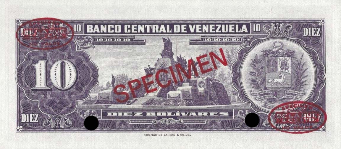 Back of Venezuela p45s: 10 Bolivares from 1963