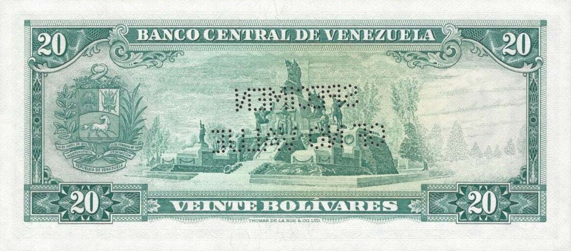 Back of Venezuela p46s1: 20 Bolivares from 1967