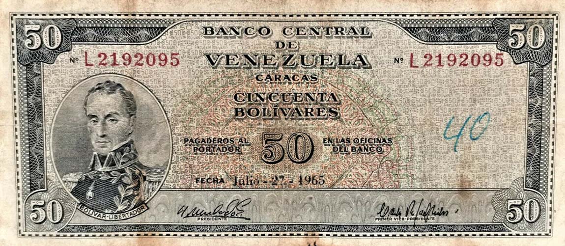 Front of Venezuela p47b: 50 Bolivares from 1965
