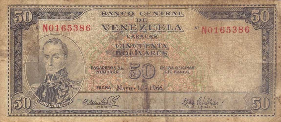 Front of Venezuela p47c: 50 Bolivares from 1966