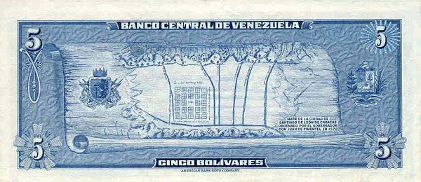 Back of Venezuela p49: 5 Bolivares from 1966