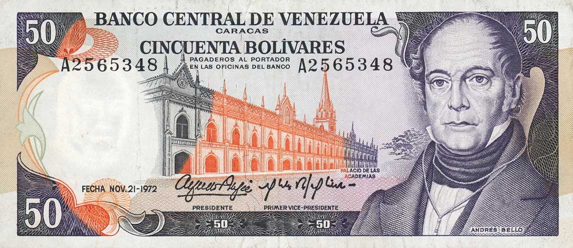 Front of Venezuela p54a: 50 Bolivares from 1972