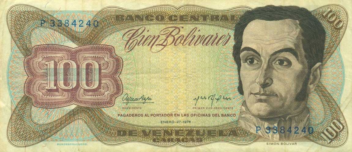 Front of Venezuela p55c: 100 Bolivares from 1976