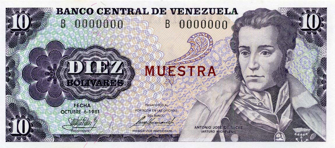 Front of Venezuela p60s: 10 Bolivares from 1981