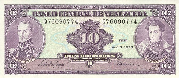 Front of Venezuela p61d: 10 Bolivares from 1995