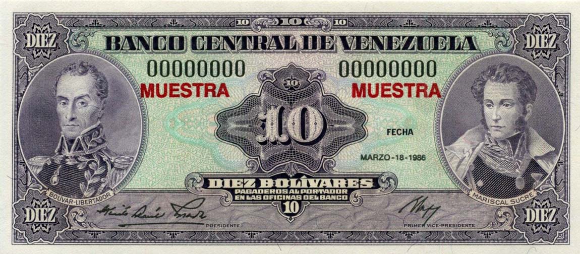 Front of Venezuela p61s: 10 Bolivares from 1986