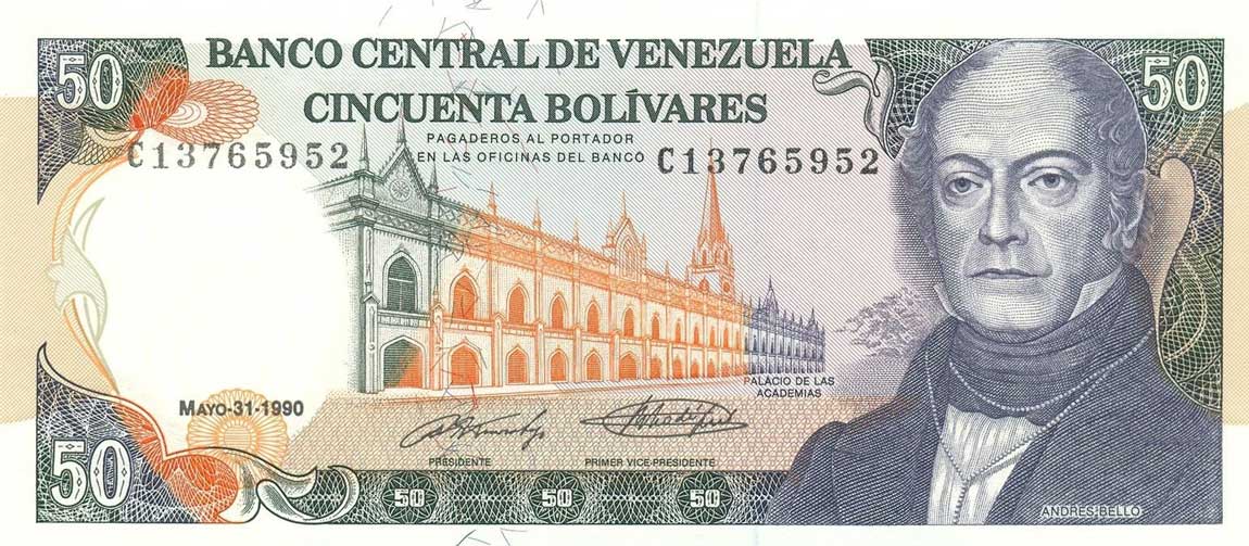 Front of Venezuela p65c: 50 Bolivares from 1990